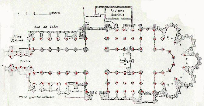 Plan de la Basilique avec les indications 
			des trous de mine